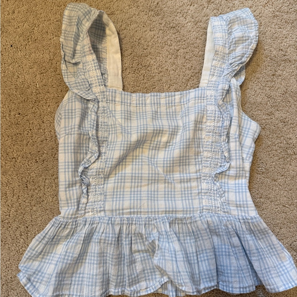 Japna Lignt Blue and White Gingham Top
